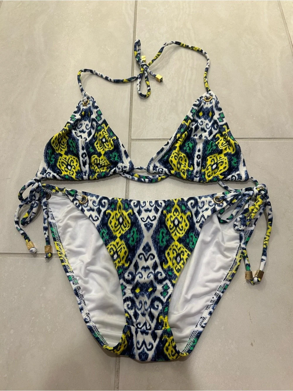 Shoshanna Swimwear Blue, Green & Yellow Patterned Bikini